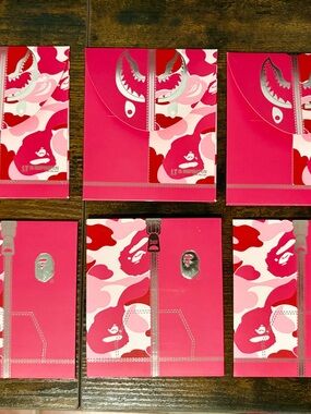 Bape Pink & Red Camo Zip envelopes x 6
